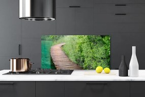 Panel Szklany Drewniany Mostek W Lesie