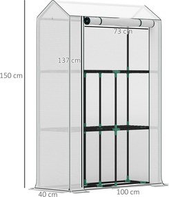 Outsunny Szklarnia z 3-poziomowymi półkami, osłona z tworzywa UV, rozwijane drzwi, 100 x 40 x 150 cm, Biały