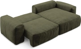 Zielony rozkładany narożnik z tkaniny szenilowej (prawostronny/z szezlongiem) Kuki – Makamii