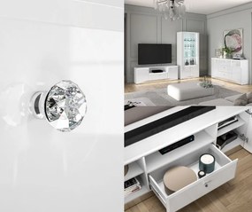 Szafka RTV 160 cm z oświetleniem LED Glamour 03, biały połysk