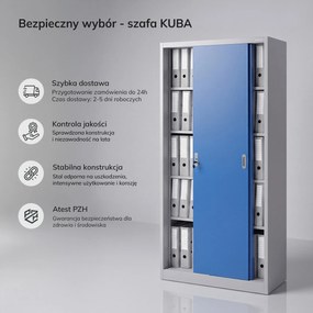 Biurowa szafa metalowa z drzwiami przesuwnymi szaro-niebieska: KUBA 900 x 1850 x 400 mm