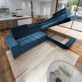 Masseno Narożnik MORIVA z funkcją spania i pojemnikiem na pościel Narozniki L, Rozkładana sofa - Niebieski, MONOLITH 77