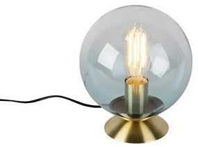 Lampa stołowa w stylu art deco mosiądz z niebieskim szkłem - Pallon ArtDeco Oswietlenie wewnetrzne