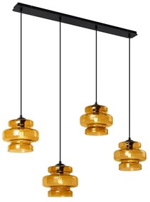 Retro Lampa Wisząca Czarna z Pomarańczowym Szkłem 4-punktowa - Denise