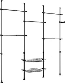 SoBuy teleskopowy wieszak podłogowy z półkami regulowana szafa na ubrania czarny