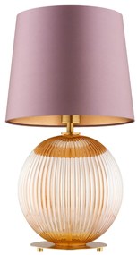Lampa stołowa do salonu Hamilton – szkło ryflowane miodowe, abażur brudny róż, elegancka oświetleniowa ozdoba salonu