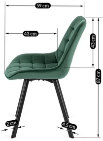 Krzesło Tapicerowane do Salonu RICK Zielone Welurowe Nowoczesne Loft