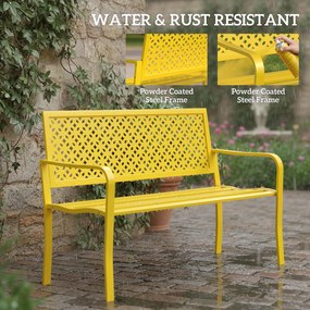 Outsunny Ławka ogrodowa 2-osobowa metalowa odporna na warunki atmosferyczne z odpornym na rdzę oparciem, geometryczna do 240 kg | Aosom PL