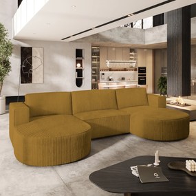 Masseno Narożnik VEZZO z funkcją spania i pojemnikiem na pościel Narozniki U, Rozkładana sofa - Żółty, POSO 01