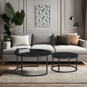 Zestaw Stolików Kawowych MAURO MAX 60 cm/80 cm Czarny Marmur Nowoczesny Glamour