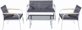 Zestaw mebli ogrodowych z aluminium Vento z plecioną liną - sofa, dwa fotele, stolik kawowy