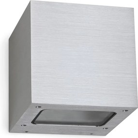 Aluminiowy kinkiet BRICK w nowoczesnym stylu - Szeroko?? 12 x Wysoko?? 12 cm - szczotkowane aluminium - LED SMD 2x 5W - 3K - góra i dó? - 67° - IP44