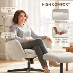 HOMCOM Tapicerowany fotel z podnóżkiem, fotel lounge z wysokim oparciem, metalowa podstawa, do salonu, sypialni, Beżowy | Aosom PL