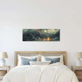 Obraz - Erupcja wulkanu (z zegarem) (90x30 cm)