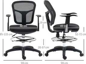 Vinsetto Krzesło do Rysowania Ergonomiczne Obrotowe Regulacja Wysokości Czarne | Aosom PL