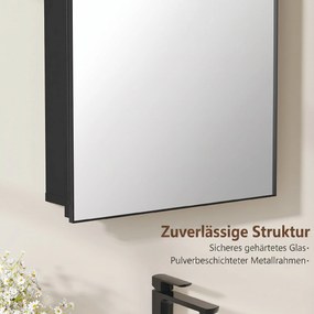 HOMCOM Szafka z lustrem do łazienki, zaokrąglona, drzwi 180°, 3 półki, metal, czarny 50 x 12 x 76 cm | Aosom PL