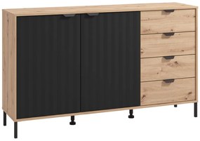 Komoda 2-drzwiowa z 4 szufladami - Naturalny i czarny - MEVIELA