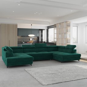 Masseno Narożnik VINTESSA z funkcją spania i pojemnikiem na pościel Narozniki U, Rozkładana sofa - Zielony, MONOLITH 37