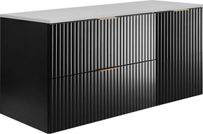 Zestaw łazienkowy: szafka z szufladami i szafka z drzwiami 57×46×120 cm, kolor: czarny / blat biały, uchwyt złoty