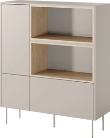 Komoda wysoka Desin 120 cm dwudrzwiowa z szufladą i wnękami - kaszmir / dąb nagano
