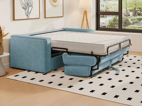 Kanapa 4-osobowa rozkładana typu express z turkusowego weluru sztruksowego z siedziskiem z pianki z pamięcią kształtu - Powierzchnia 160 cm - Materac 22 cm z siedziskiem z pianki z pamięcią kształtu LORETO