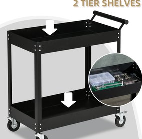 DURHAND Wózek Warsztatowy, 2 Półki, Na Kółkach, Stal, do 150 kg, 84,5 x 38 x 84 cm, Czarny