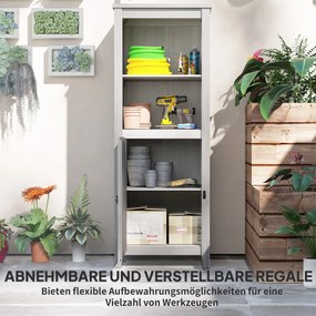 Outsunny Szopa Ogrodowa z Drzwiami Typu Stodoła, Regulowane Półki, Wąski Design, Drewno Jodłowe, Jasnoszary