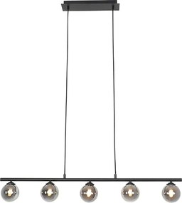 Nowoczesna lampa wisząca czarna 100 cm 5-świateł z dymionym szkłem - Athens