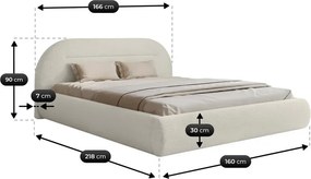 Łóżko Tapicerowane Slim 140x200 cm TASSO z Pojemnikiem Kremowe Boucle Japandi