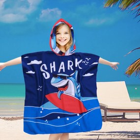 Dziecięce poncho SHARK niebieskie Rozmiar: 60 x 120 cm
