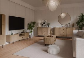 Stolik kawowy Opunio z ryflowanymi bokami i 2 półkami – nowoczesny do salonu