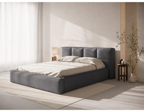 Ciemnoszare tapicerowane łóżko dwuosobowe ze schowkiem i stelażem 160x200 cm Simon – Micadoni