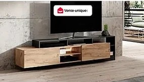 Szafka RTV 2-drzwiowa z 6 wnękami i oświetleniem LED - Naturalny jasny i Antracytowy - IDESIA