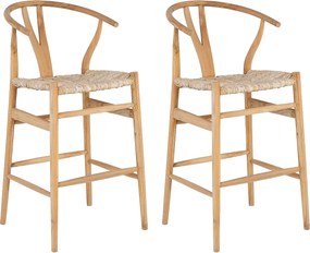 Zestaw 2 stołków barowych z drewna tekowego i słomy - Naturalny - POGIANA