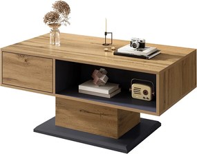 Nowoczesny stolik kawowy z miejscem do przechowywania - 100 x 50 x 46,5 cm - z półką i schowkiem wewnętrznym - płyta wiórowa - kolor jasny naturalny