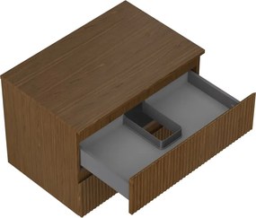 Mexen Rivel szafka łazienkowa podumywalkowa 70 cm z blatem, 2 szuflady, ryflowana , orzech - 91A20-07047-2-BFFC86