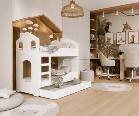 Łóżko piętrowe Dominik Domek 80x160 80x190 z szufladą dla dzieci + stelaż Flex