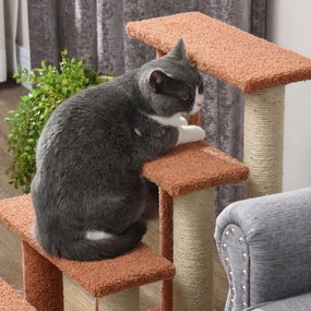 PawHut drabinka dla kota z drapakiem 4 stopnie schodki dla małych zwierząt do 5 kg brązowa 60x40x64cm | Aosom PL