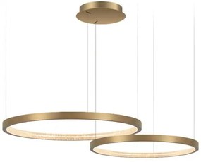 Diora Podwójna 80- lampa wisząca do salonu, dwa pierścienie LED - mosiądz, średnica 60, 80cm