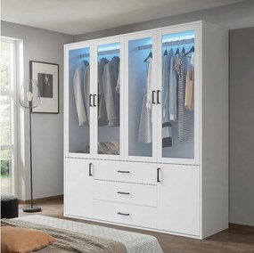 Elegancka i funkcjonalna szafa z oświetleniem LED - 6 drzwi i 3 szuflady - 160 x 51,8 x 182 cm