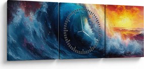 Obraz - Fala o zachodzie słońca (z zegarem) (90x30 cm)