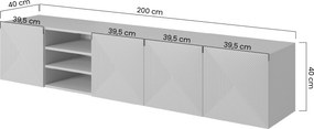 Szafka RTV Asha 200 cm wisząca z ryflowanym frontem i wnęką - artisan / rivier stone mat