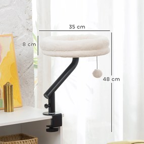 PawHut łóżko biurkowe dla kota, legowisko na biurko z obrotem 360°, regulowana wysokość, odpinane i nadające się do prania w pralce, dla kotów do 6 kg, do domowego biura, kremowo-białe