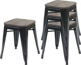 Taboret MCW-A73 (zestaw 4 sztuk) Drewniane siedzisko,  czarny