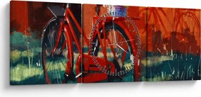Obraz czerwonego koła, malowanie akrylowe (z zegarem) (90x30 cm)
