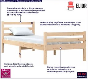 Pojedyncze łóżko z naturalnej sosny 90x200 - Fenso 3X