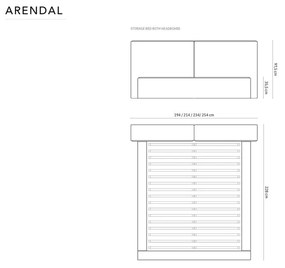 Szare aksamitne tapicerowane łóżko dwuosobowe ze schowkiem i stelażem 200x200 cm Arendal – Cosmopolitan Design