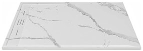 Brodzik płaski posadzkowy lub wpuszczany w posadzkę do przycięcia z żywicy SMC - Biały z efektem marmuru - 140 x 90 cm - LYROSA