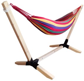 Hamak z drewnianym stelażem ogrodowy dwuosobowy czerwony stelaż do hamaka POLSKI + GRATIS