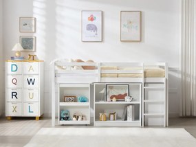 Łóżko piętrowe 90 x 190 cm ze schowkami i rozsuwanym biurkiem - Drewno sosnowe i MDF - Biały - ABRENO
